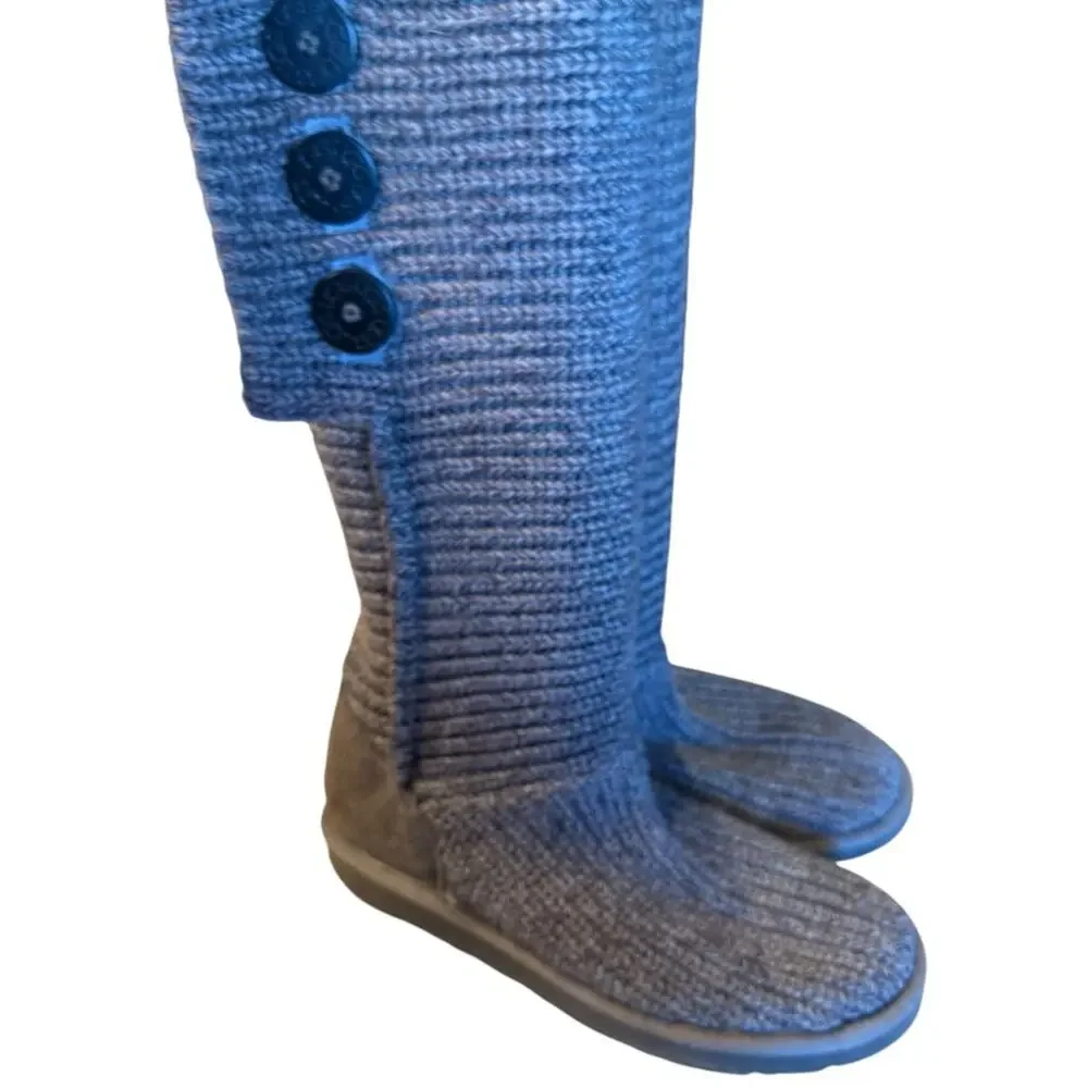 Ugg Gray Knit Button-Accent Tall Boots Womens Size 8